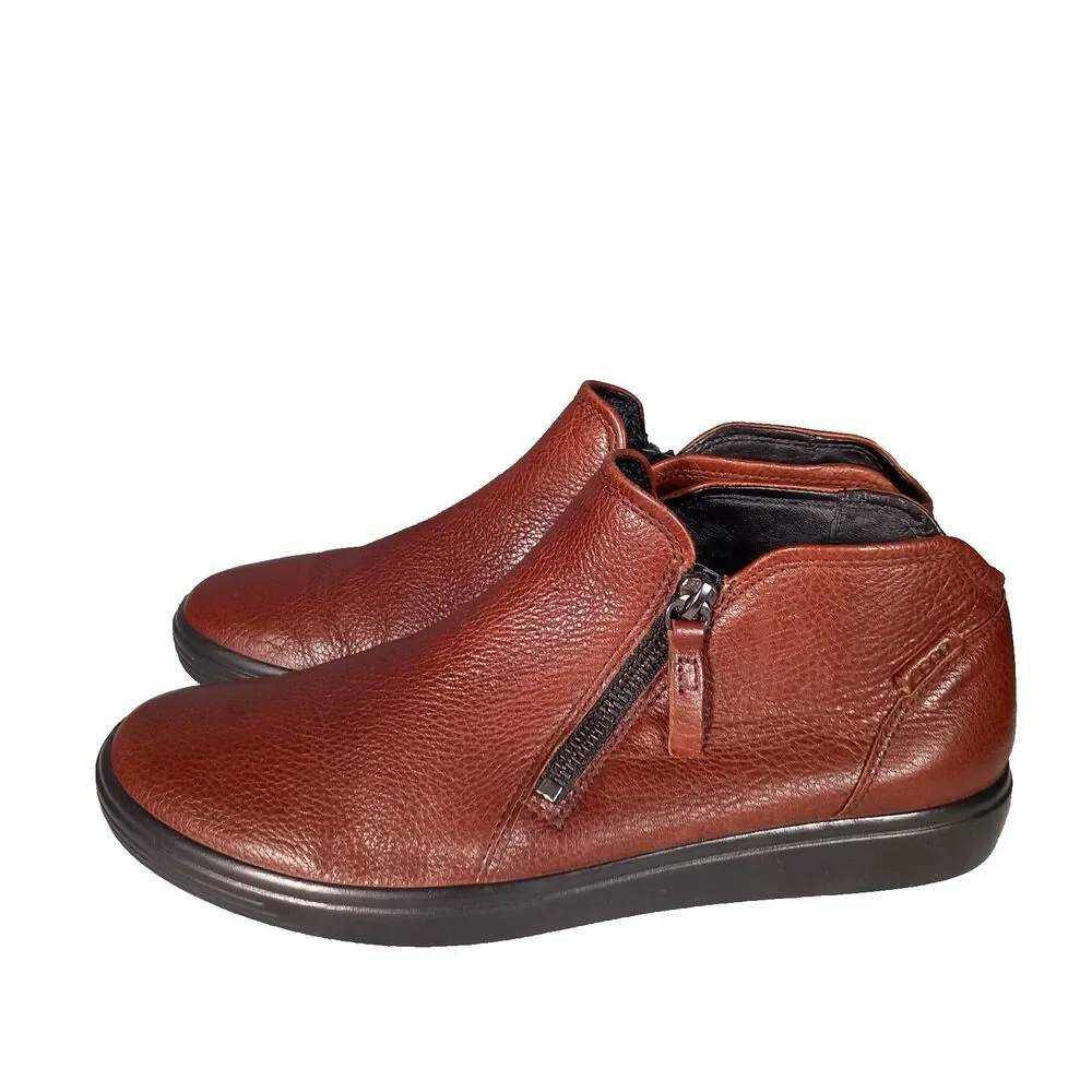 Ecco Soft 7 Low Bootie Ankle Shoes Brown Leather Womens 9 Comfort